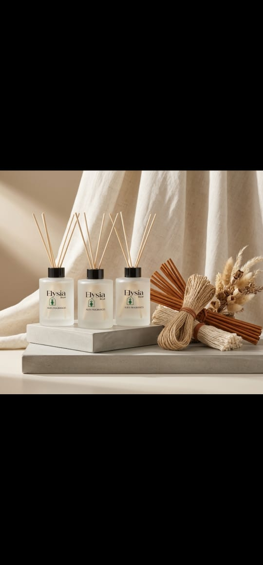 Alifa Elysia reed diffusers — trio of frosted glass bottles