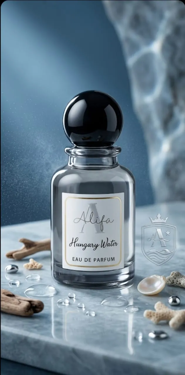 Alifa Hungary Water on a blue marble tabletop